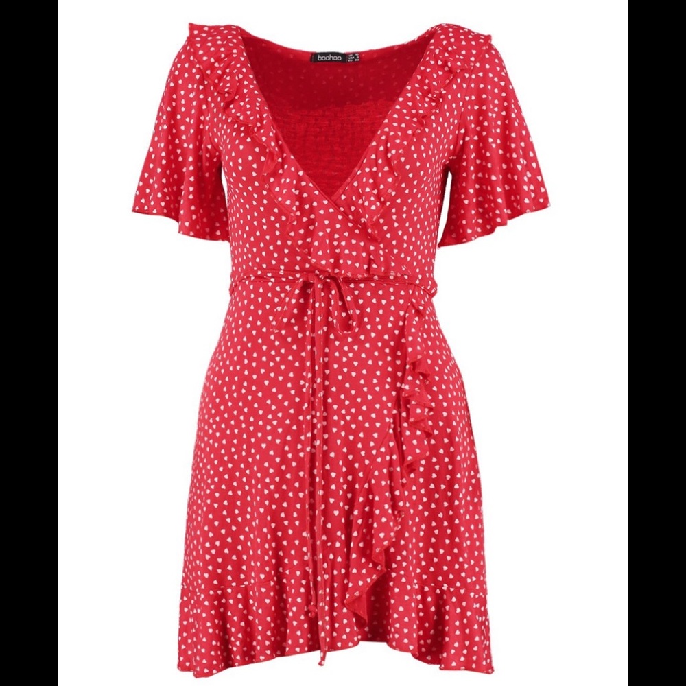 New Red heart print wrap dress size 10